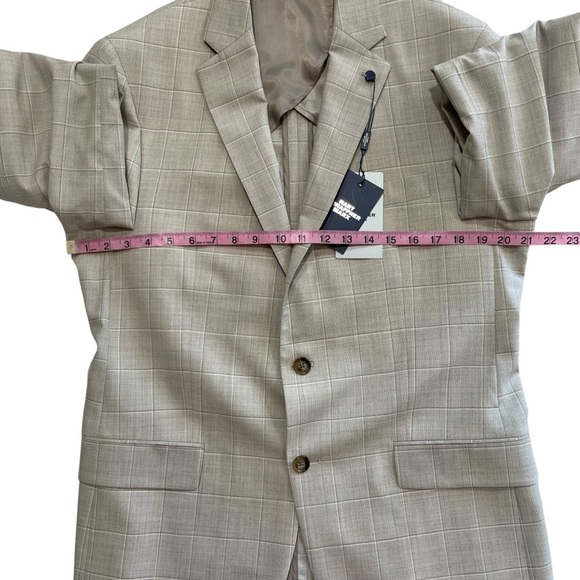 Hart Schaffner Marx Suit Mens 40 Reg New York Fit Cream/Beige Windowpane $795 - Picture 8 of 16